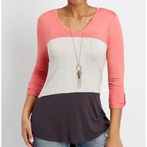 Maurice’s 24/7 colorblock v-neck tab sleeve tee